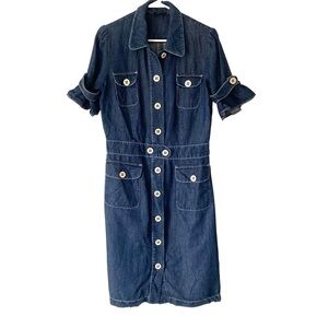 Basler Blue Denim Button Front Short Ruffle Sleeve Dress size 12
